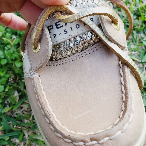 Women's Sperry Top Sider 9101759 Tan w/ Gold Sparke Boat Shoes - Size 6.5M - Picture 10 of 10